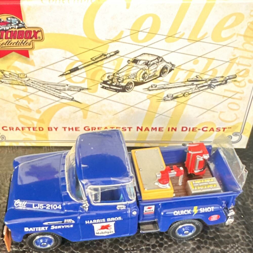 A12 Matchbox Collectibles 1956 Chevy 3100 Pickup Mobil Battery Service COA & Box
